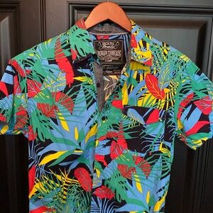 Tropical Print M Island shirt 100% cotton Hawaiian Palm Beach Bright ss EUC